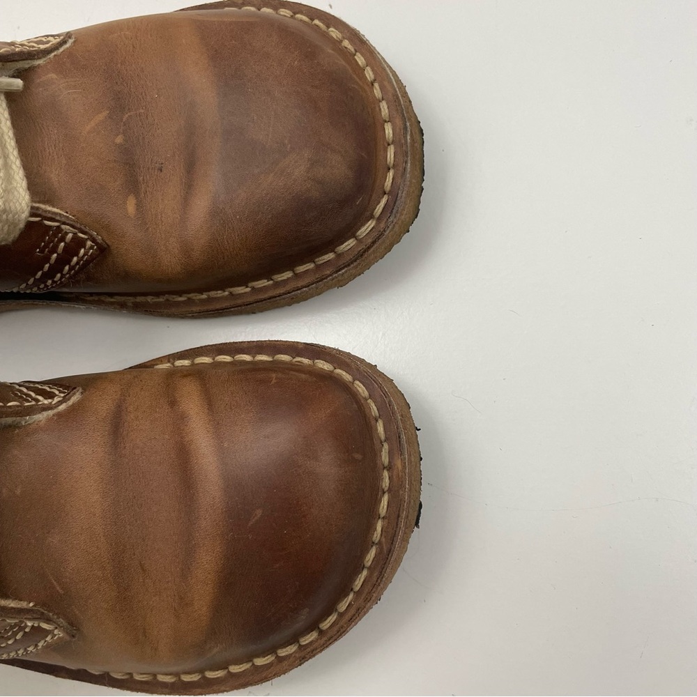 Women’s Brown Lace-Up Leather Boots with Cream Laces - Picture 11 of 15
